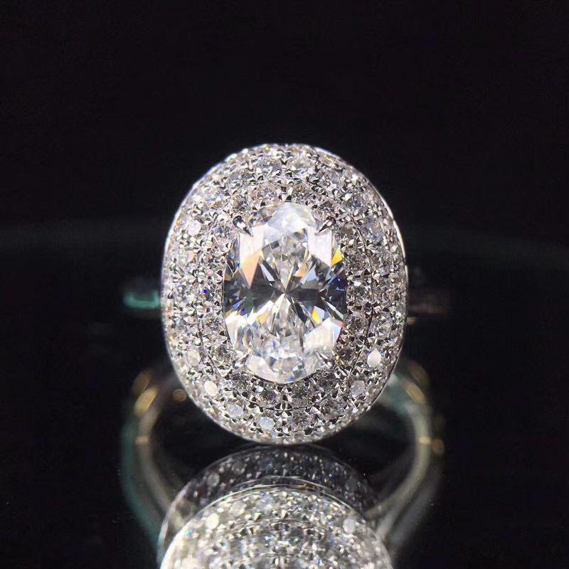 100% Real 18K White Gold Jewelry Natural 2 Carats Moissanite Bizuteria Ring for Women Men Anillos De Pave Setting Pure Gemstones