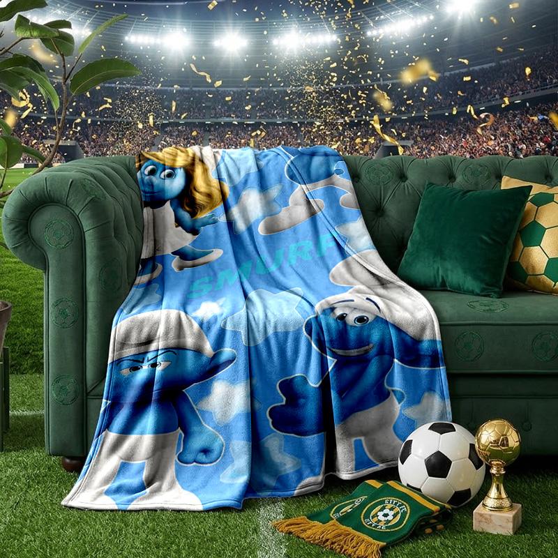 Blue Smur-f Characters Throws Blanket Flannel Blankets Plush for Couch Bed Gifts for Men Women Travel Picnic Blanket Christmas Fan Gifts