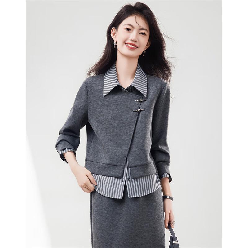 Women's Spliced Faux Two-Piece Long-Sleeve Sweatshirt