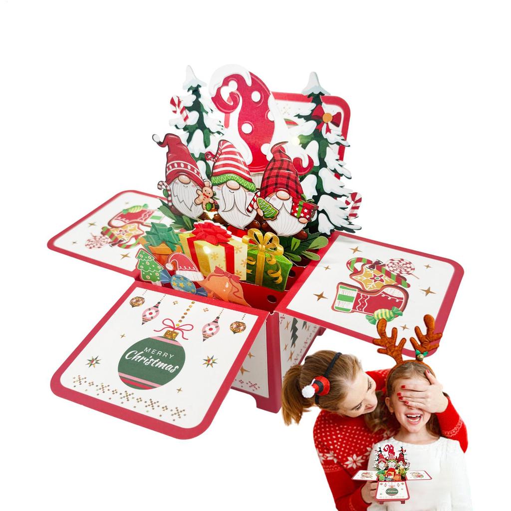 3D Christmas Cards Christmas Gnome Card With Light And Music Paper Merry Christmas Card For Kids Girls Women Men
