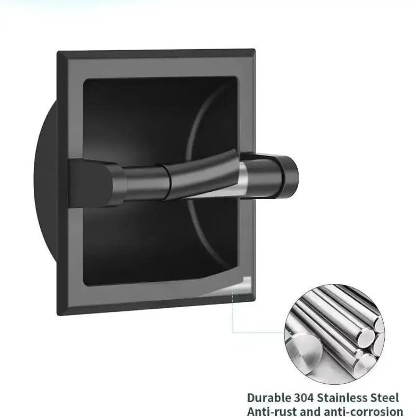 2025 New Toilet Paper Holder with Mounting Bracket Bathroom Wall Mount  Black Metal Toilet Paper Holder Recessed