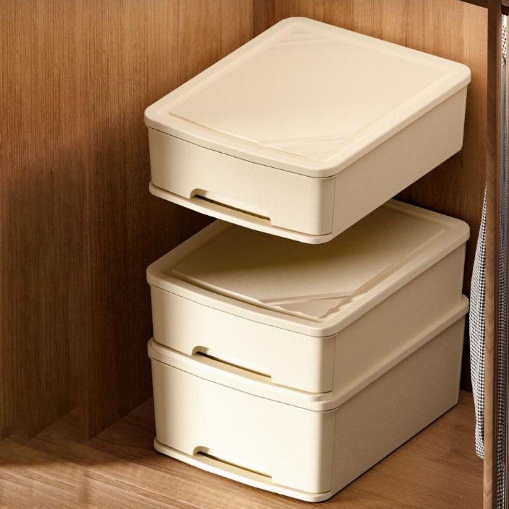 Plastic Underwear Storage Box Solid Color Large Capacity Socks Storage Box Stackable Drawer Type Drawer Wardrobe Partition