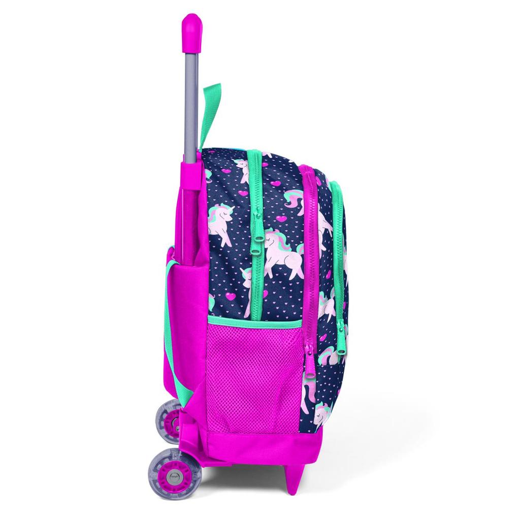 Coral High Kids Navy Blue Pink Unicorn Patterned Three-Compartment Squeegee Backpack 23366