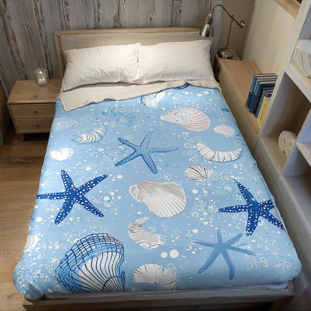 Blaue Meeresmuschel Flanelldecke Warm Weich Halloween Weihnachten Sofa Warm Gemütlich Dekoratives Dekor Geschenk für Alle Jahreszeiten