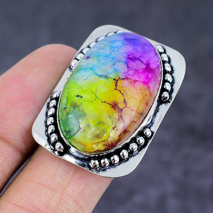 Rainbow Solar Quartz Gemstone 925 Sterling Silver Jewelry Ring Size 7