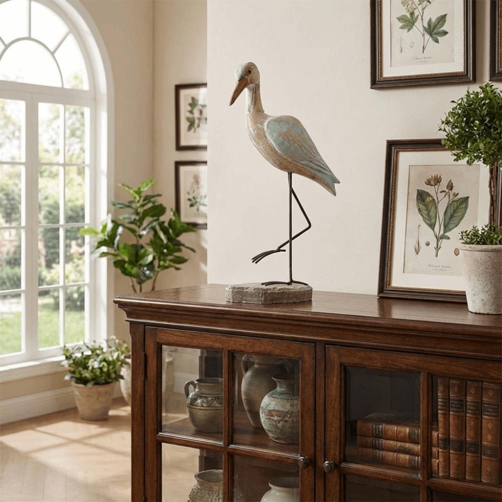 Realistic Sea Bird Figurine Vintage Wooden Carving Statue  Room Decoration