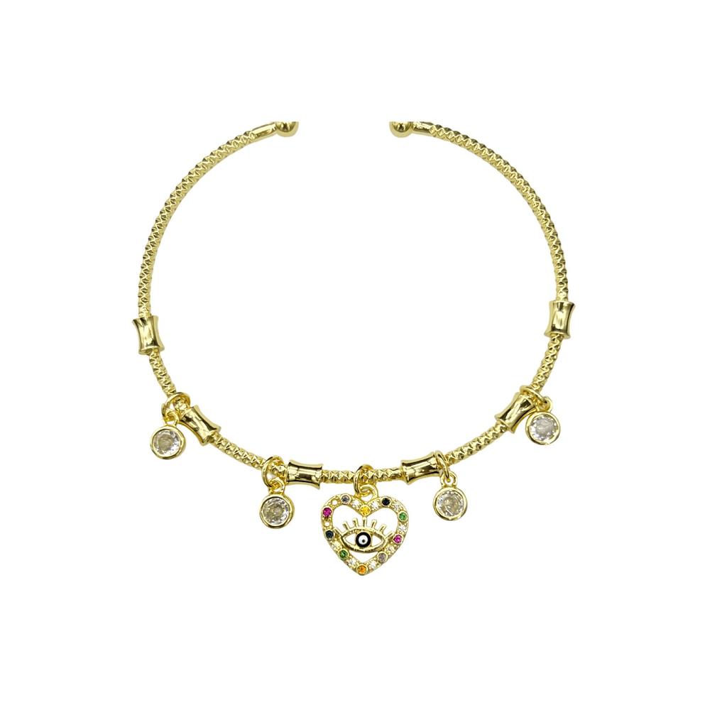 Zircon-Embellished Evil Eye Bracelet with Blue Accents