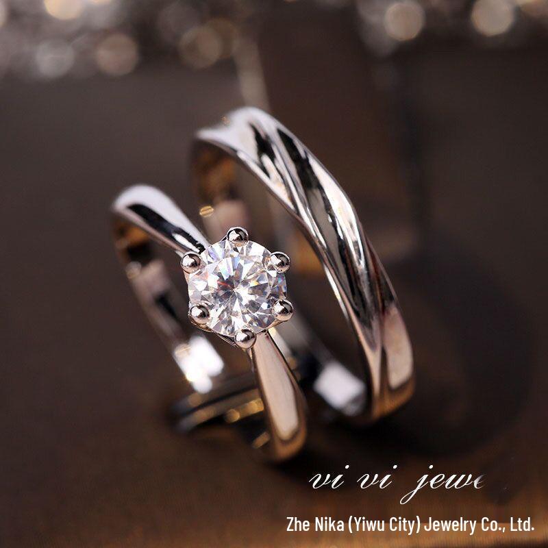 

Имитация Свадебного Кольца с Шестью Крапанами в Один Карат для Женщин - Поддельный Бриллиант, Реквизит для Церемонии для Пары Adjustable