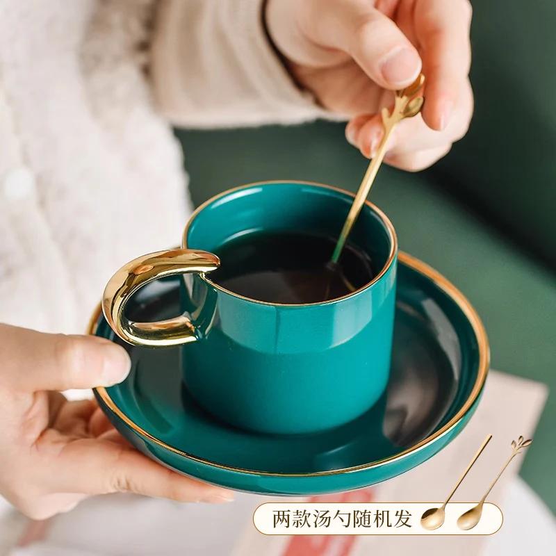 Mugs Hotel Coffee Cup Exquisite Mug Dish Ceramic Drinking Cup with Spoon Office Breakfast Cups Couple's Cups Companion Gift