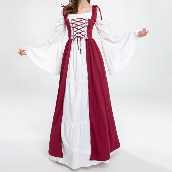 Halloween Dress Maxi Square Neck Royal Vintage Tight Waist Cosplay Dress for Party