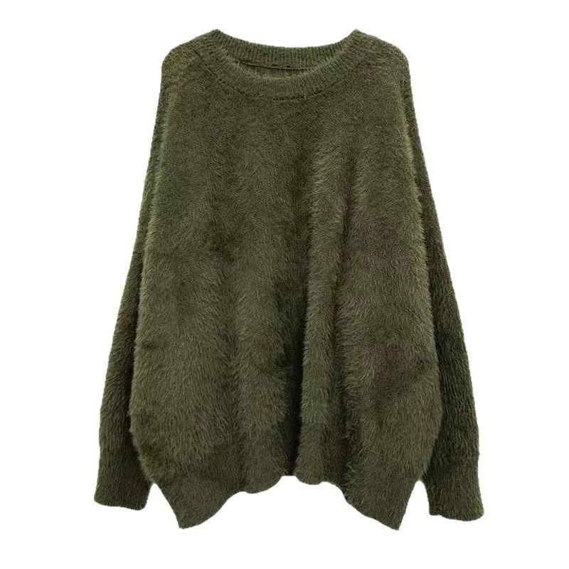 Women's Korean Style Loose Mink Cashmere Pullover Sweater - Candy Color, Thickened, Autumn/Winter Knit