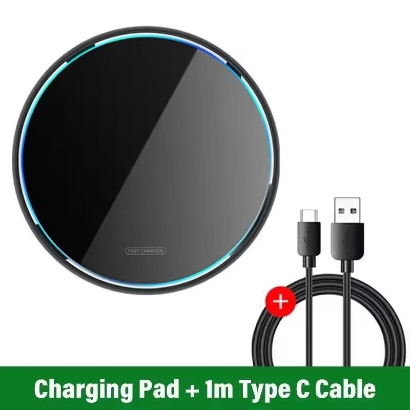 

100 Вт металлическая беспроводная зарядная панель со светодиодной подсветкой для iPhone 16 15 14 13 12 Pro Max Samsung Xiaomi Mini быстрая беспроводная зарядная станция