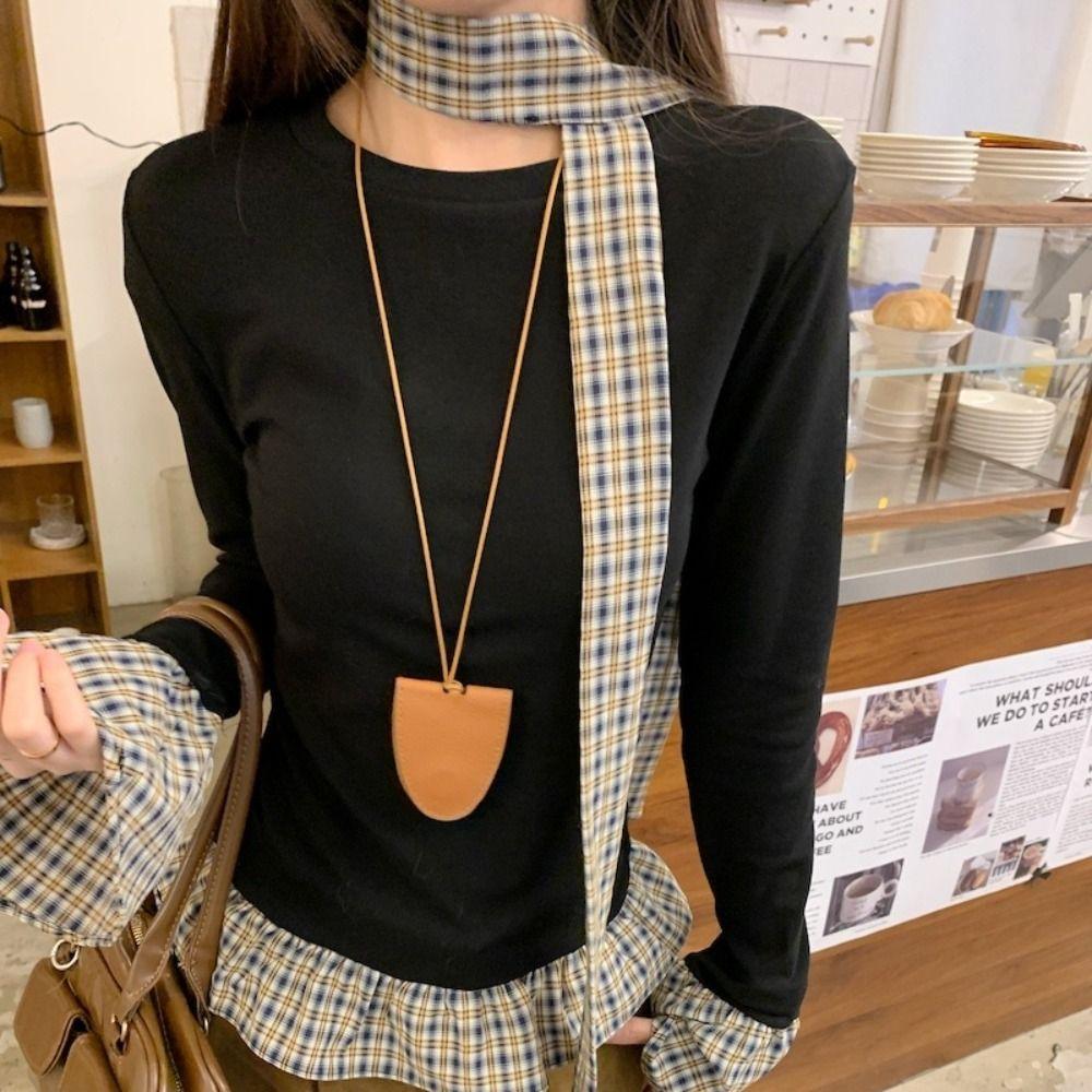 Sweet Faux Two Piece T Shirt Undershirts Slim Fit Top Comfortable Long Sleeve Top Women