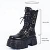 Cyber Rock Women's New Metal Punk Tank Locomotive Heightened Thick Bottomtie Lace Up Medium Tube Diablo Platform Heels Boots