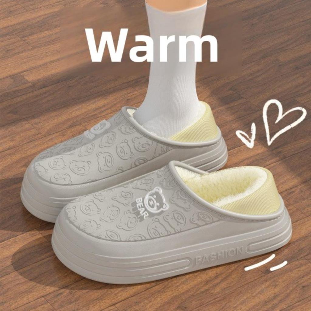 Waterproof Cotton Slippers for Women In Autumn and Winter, Anti Slip Plush Bags and Cotton Shoes for Indoor Home Use