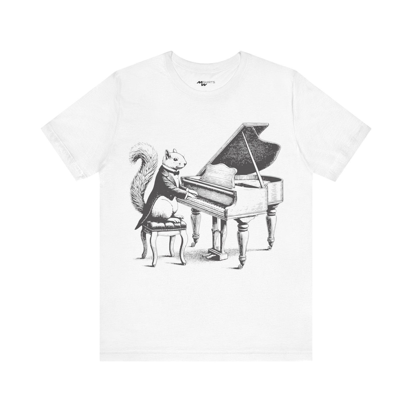 Squirrel Playing Piano T-Shirt: Engraving Style, Musical Whimsy L