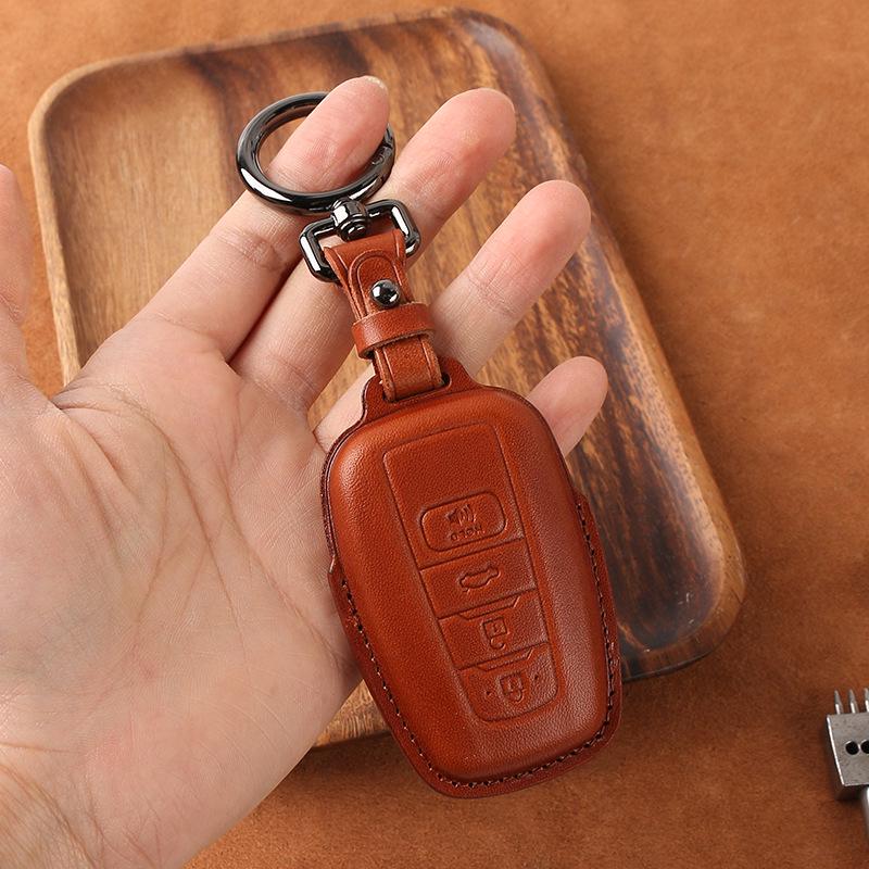 Genuine Leather Retro Key Case for 2021 Toyota Avalon Hybrid