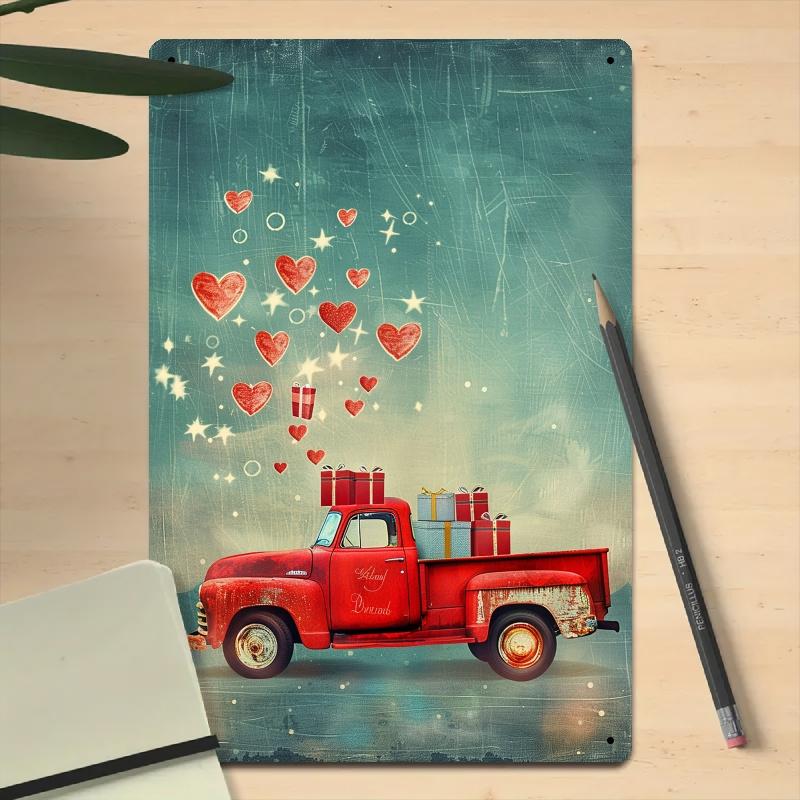 1pc Vintage Red Heart Balloon Van Iron Sign, 20.32x30.48 cm, Romantic Wall Hanging Decor for Home, Valentine's Day, Wedding, Win