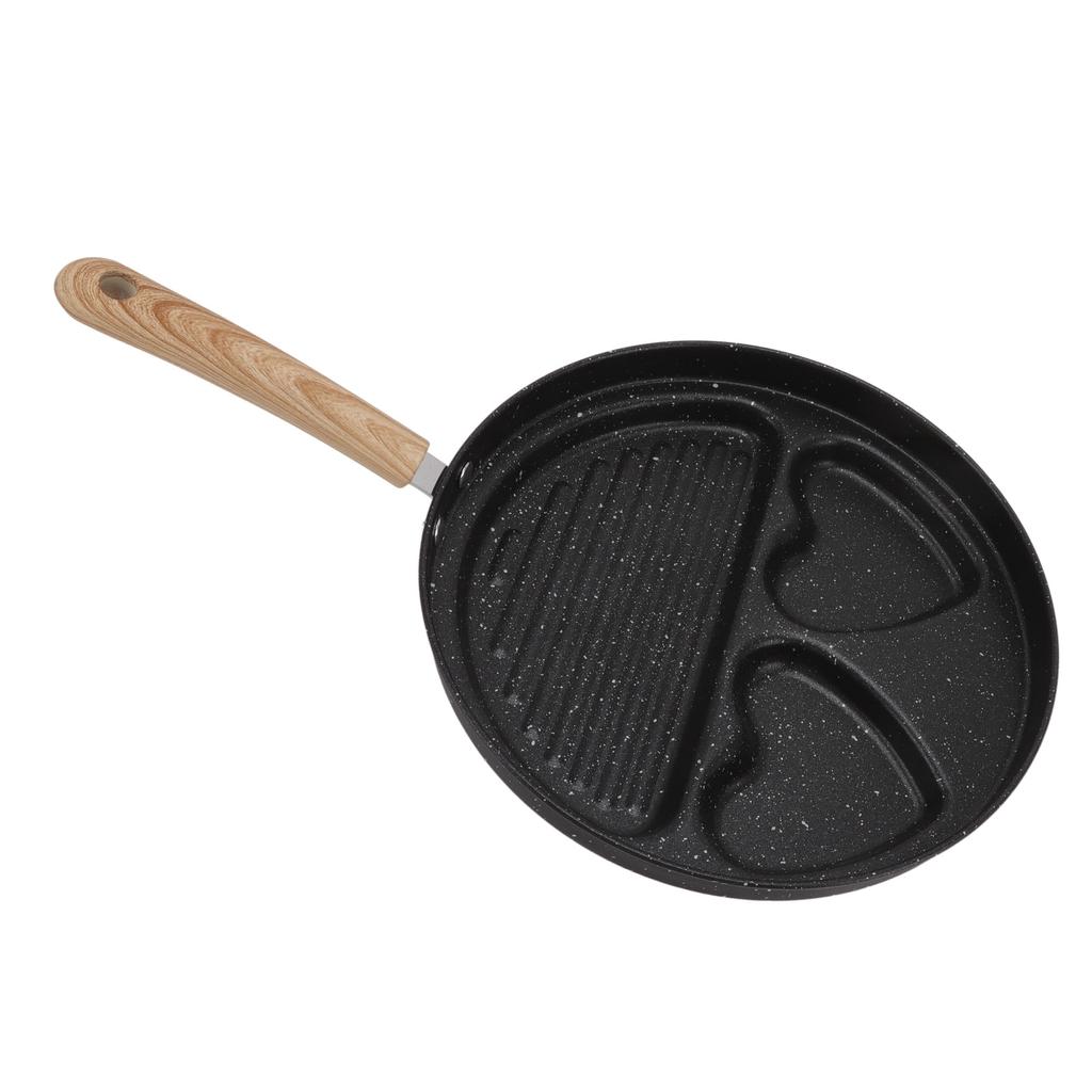 Egg Steak Divided Frying Pan 3 in 1 Multifunctional Prevent Stick Egg Beef Steak Cooker Pan for