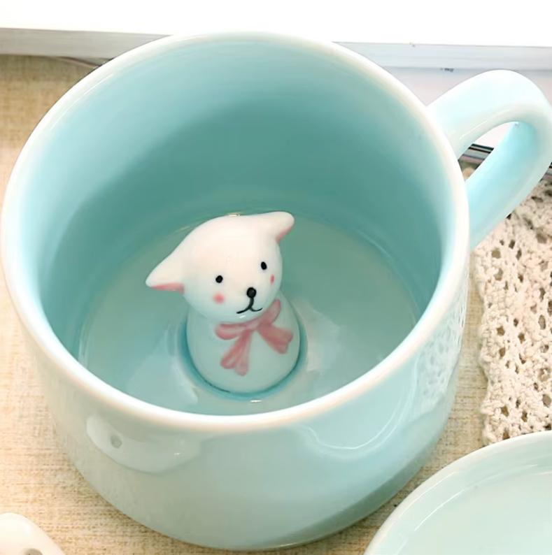 Søt 3D Dyr Par Keramisk Kaffekopp - Kreativt Porselensdrikkeglass, Perfekt for Melk & Te, Flott Nyhet Bursdagsgave