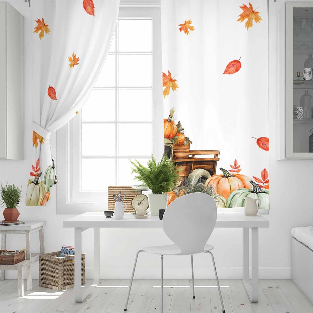 Autumn Plant Truck Pumpkin Maple Leaf Village Blackout Curtains For Living Room Bedroom Window Treatment Blinds Drapes