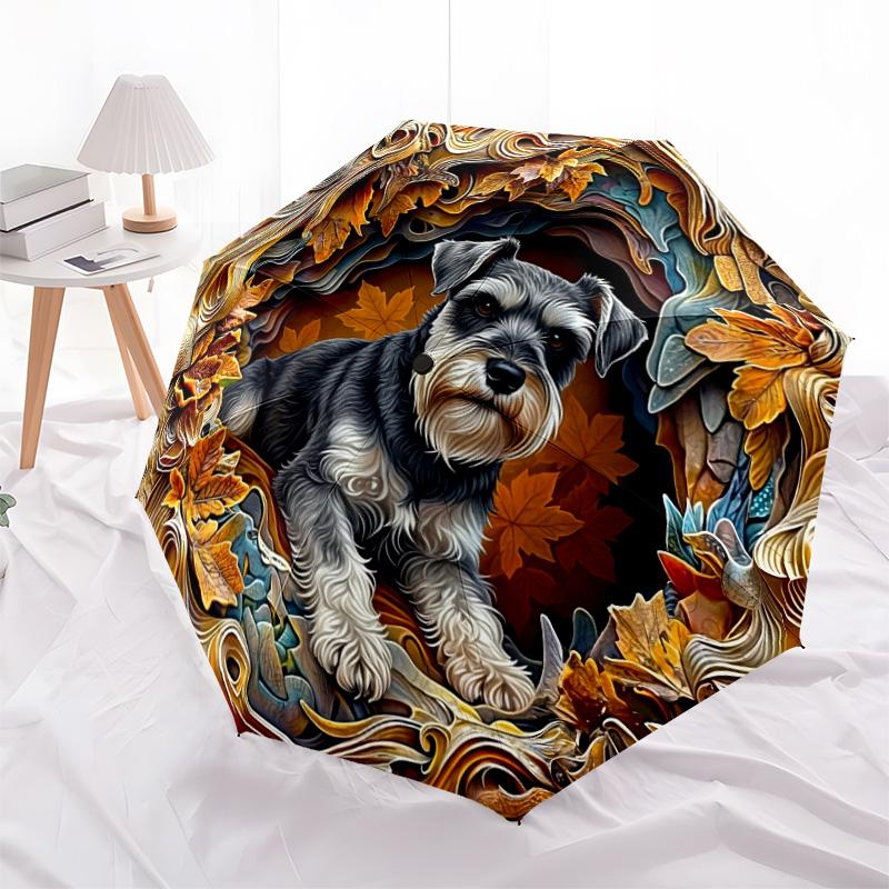

0106 Embossed Leaf Dog pattern, automatic folding umbrella, portable and foldable design, 8 ribs, a Christmas or birthday gift.
