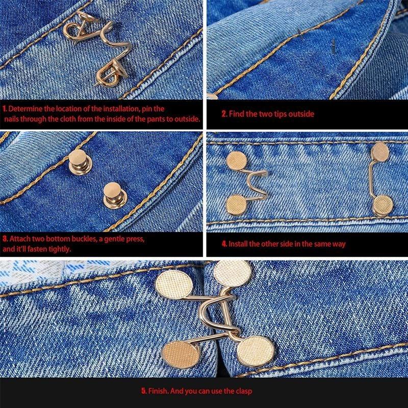 1 Set Nail-free Metal Jeans Button Snaps Detachable Pants Clips Buttons Pins DIY Waist Tightener Clothing Buckles Sewing Tools