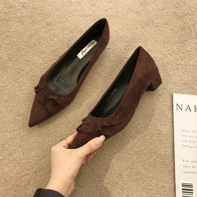 Escarpins pointus français à bouche légère et talon épais en daim pour femmes, nouveau modèle 2025 à semelle souple polyvalent pour jupe, chaussures de soirée pour navetteur
