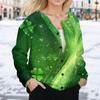 Women's Stylish St. Patrick Print Long Sleeve  Fleece Cardigan Button Jacket