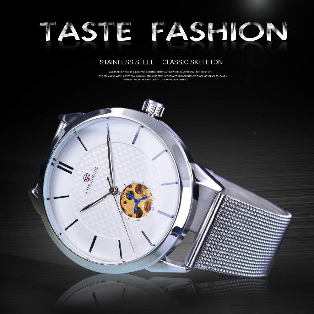 Forsining Automatické mechanické hodinky s pánskou módou, volným časem a jednoduchým síťovaným páskem
