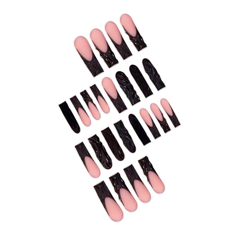 3D Wave Pattern Long Square False Nails - Classic Solid Colors