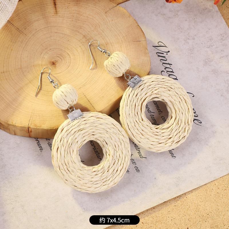 Vintage vacation style grass vine woven earrings Bohemian seaside niche exaggerated stud earrings women's earrings