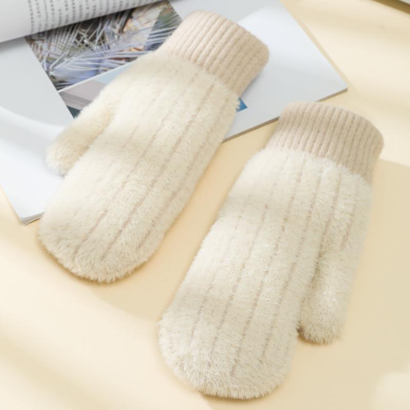 Gloves female winter cute student thickened couple male plush cycling cold warm full finger gloves