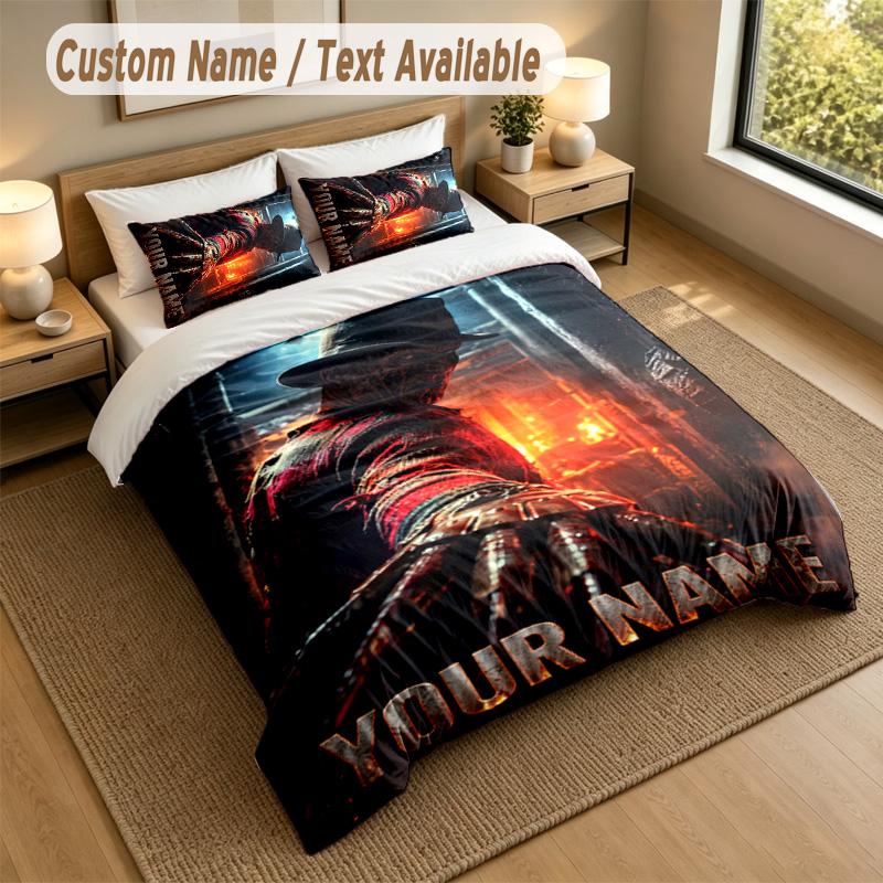 3Pcs Bedding Set Custom Name Text, 1 Sheet 2 Pillowcases Home Bed DecorA Nightmare On Elm Street Freddy Krueger