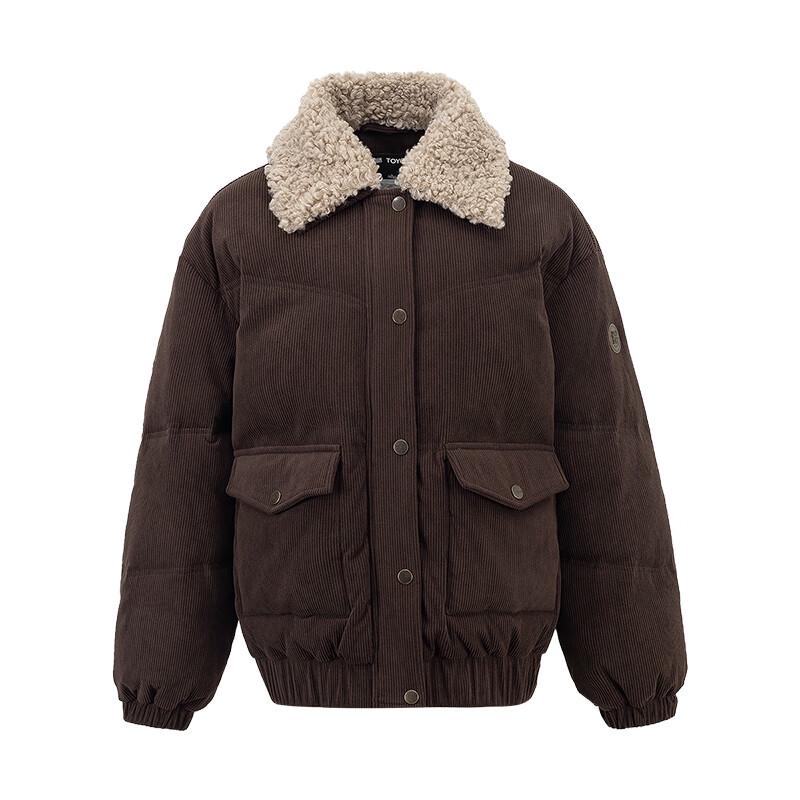 Chuyu Women's 2025 Winter Corduroy Down Jacket with Lambswool Collar