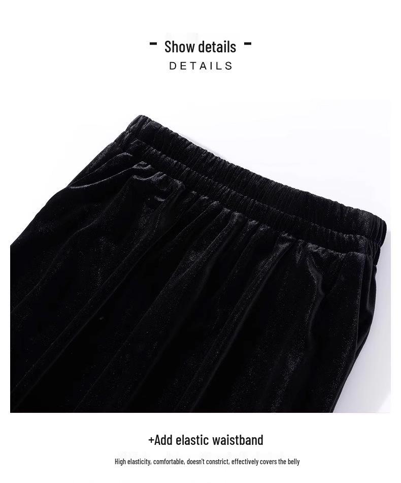 Women's Black Velvet High Waist Slit Midi Skirt - Spring/Autumn 2026