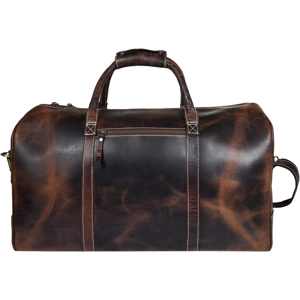 Leather Castle Genuine Vintage Buffalo Hide Leather Men’s Duffel Bag Sports Gym, Travel, Carry-on Air-cabin Luggage Handbag, Dark Brown