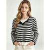 Womens Striped Knit Top Long Sleeve Slim Fit Pullover Tee With Mock Layer Design