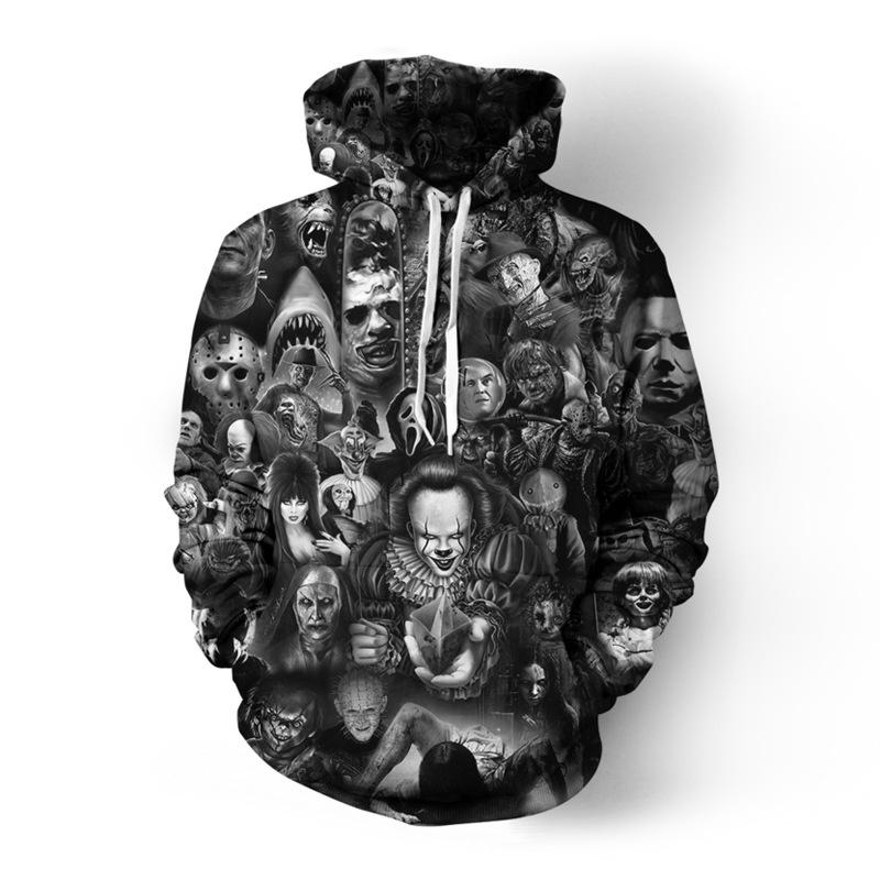 Men 3d Women Print Skull Hooded Sweater Hoodie Sweatshirt Premium Top Pullover