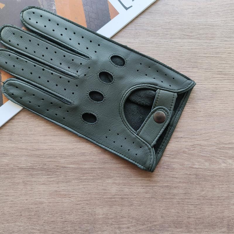 New Men's Leather Gloves Thin Lineless Hollow Breathable Outdoor Sunscreen Riding and Driving Sheepskin Gloves