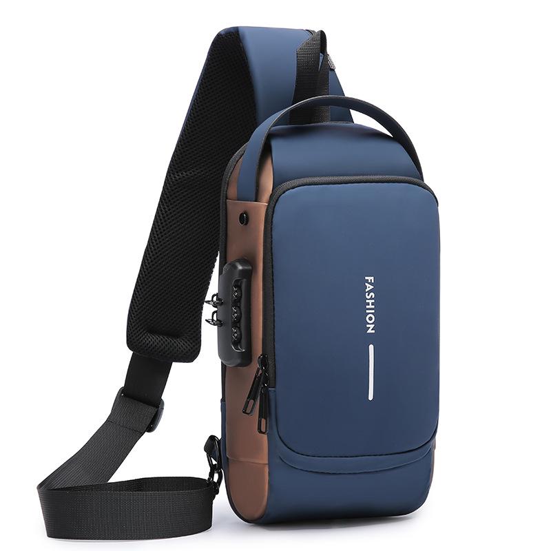 

Мужской противокражный рюкзак-кроссбоди большой вместимости - мотоциклетная нагрудная сумка, уличный стиль синий