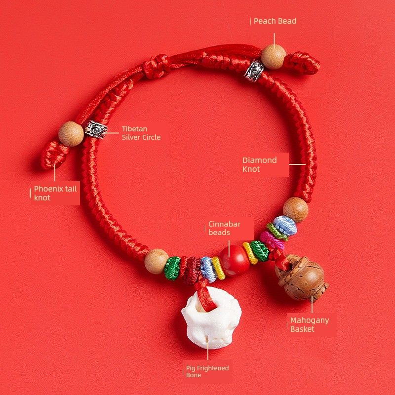 

Peach Wood Charm Baby Shock Anti-Scare Pig Auditory ossicle Red Rope Bracelet Female Cinnabar Peach Pit Kids Carrying Strap Red Rope Bracelet [Adult]]