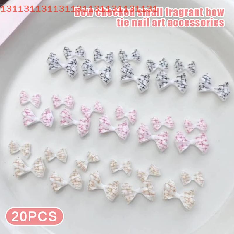 20Pcs For Creative Nail Design Checkered Plaid Resin Bows Nail Charms Ties Nail Art DIY Decorations