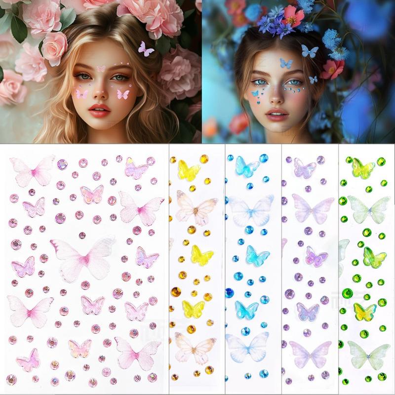 1 Sheet Elf Butterfly Rhinestone Face Stickers Kawaii Self Adhesive Weaving Butterfly Decor For Stage Concert Makeup Supplies