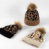 Leopard-print Knitted Wool Cap for W/Pompon Women Beanie Outdoor Casual Winter H