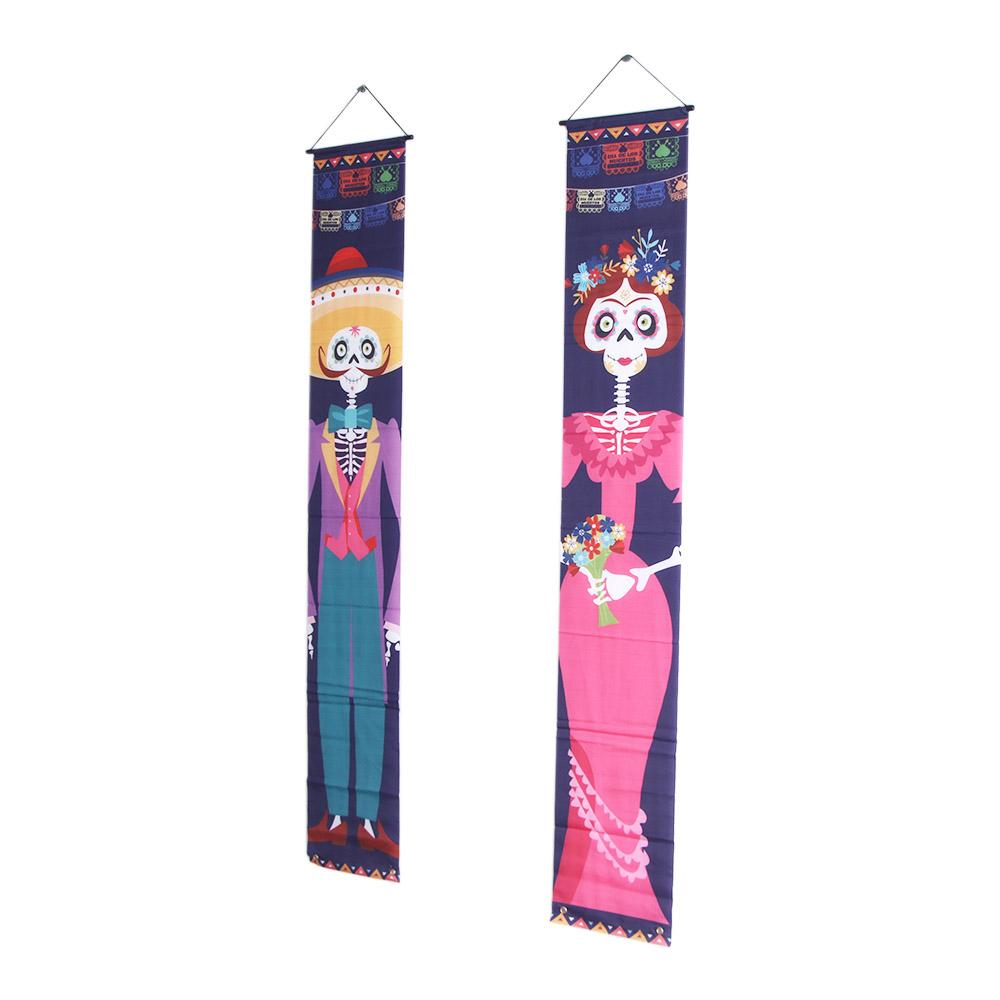 Day Hanging Flag For Home Gate Door Skeleton Halloween Couplet Halloween Supplies Banners Ornaments