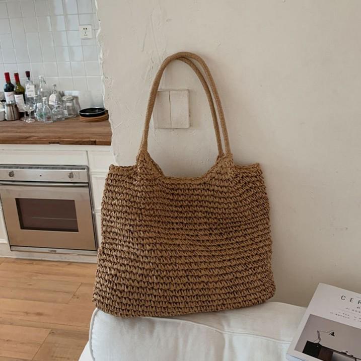2026 Lazy Style Large Straw Woven Tote Bag for Beach Vacations