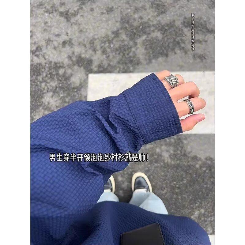 Buchstaben Langarmhemd Japanischer Stil Hongkong-Stil Ins Lockeres Hemd Herren Sommer Trendig Vielseitig Lässige Jacke