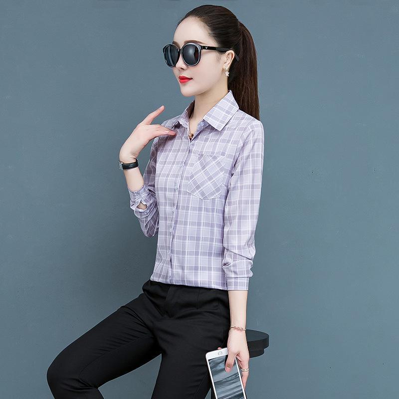 Women's Long Sleeve Retro Plaid Shirt - Korean Hong Kong Style, Loose Fit, Large Size, Spring/Autumn Casual Jacket.