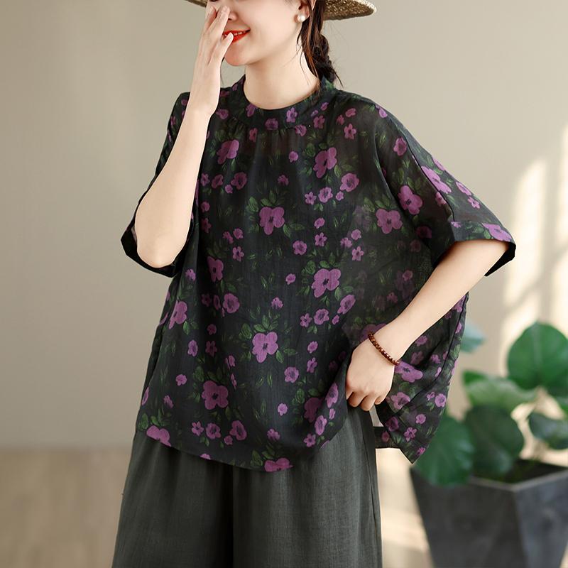 DIMANAF 2026 Summer New Plus Size Women Blouse Shirt Elegant Print Floral Lady Tops T-Shirt Cotton Fashion Clothing